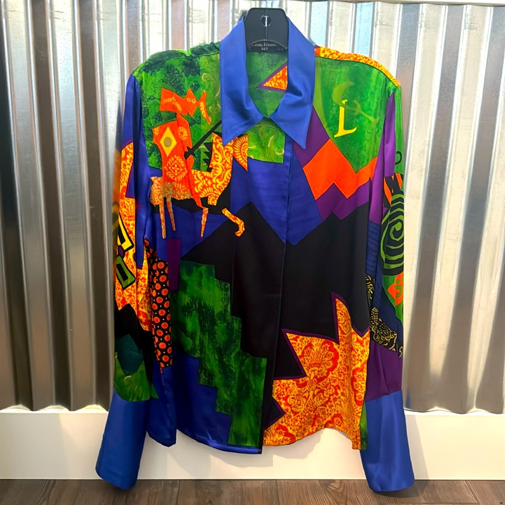 Louis Feraud silk multi colored abstract design size 6